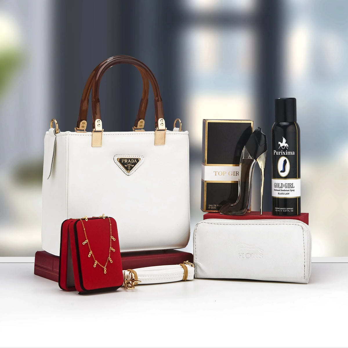 Coffret Cadeau Femme Prestige – Sac à Main Cabas, Pochette, Portefeuille & Brume