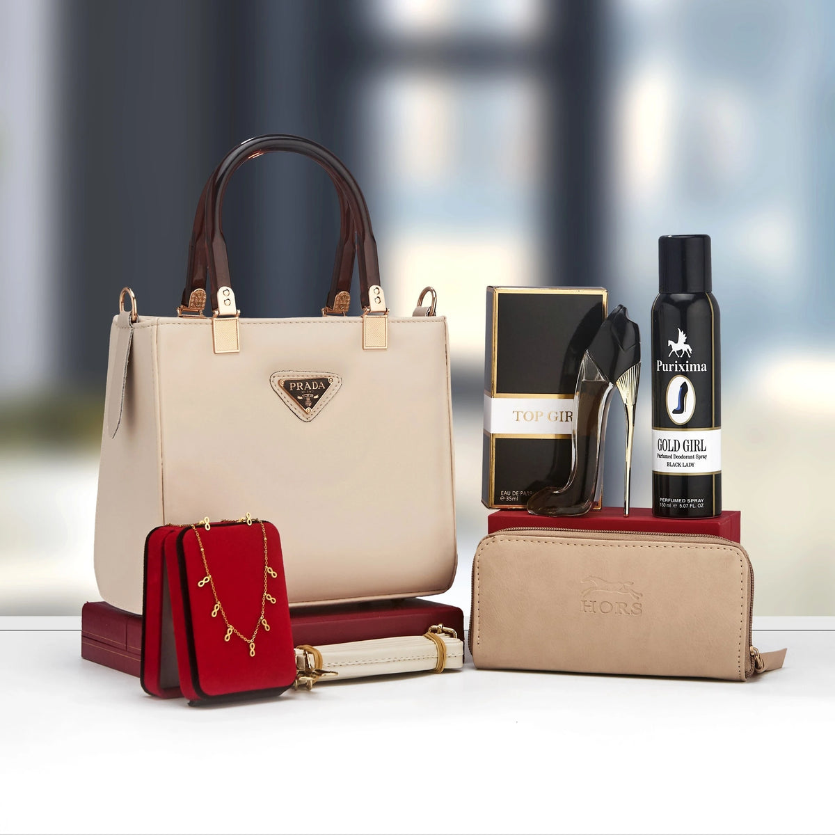Coffret Cadeau Femme Prestige – Sac à Main Cabas, Pochette, Portefeuille & Brume