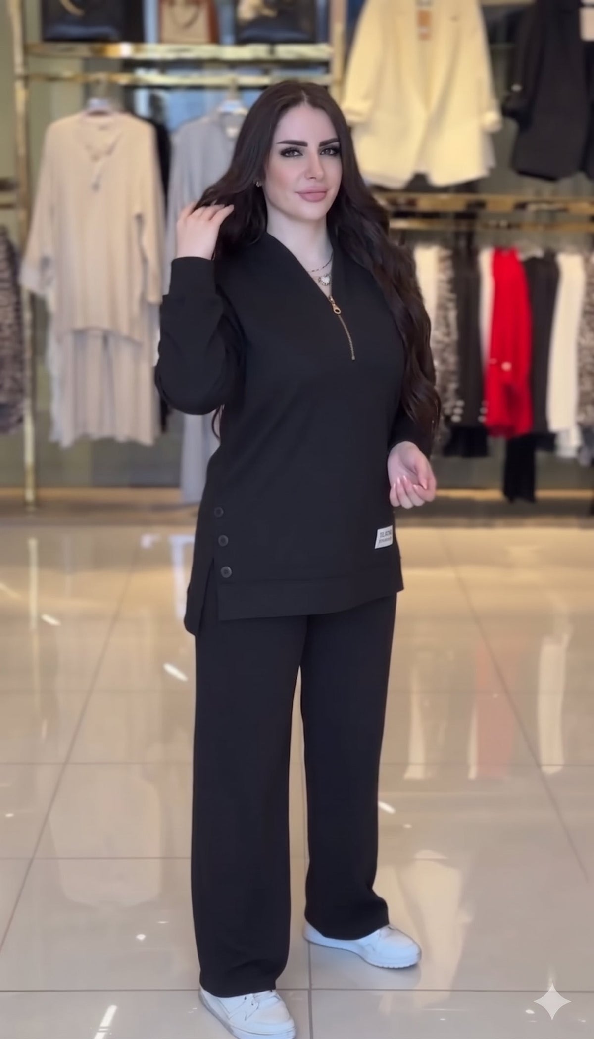Ensemble Casual Chic 2 Pièces – Haut Demi-Zip & Pantalon Fluide