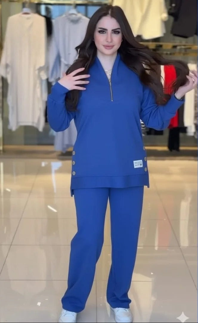Ensemble Casual Chic 2 Pièces – Haut Demi-Zip & Pantalon Fluide