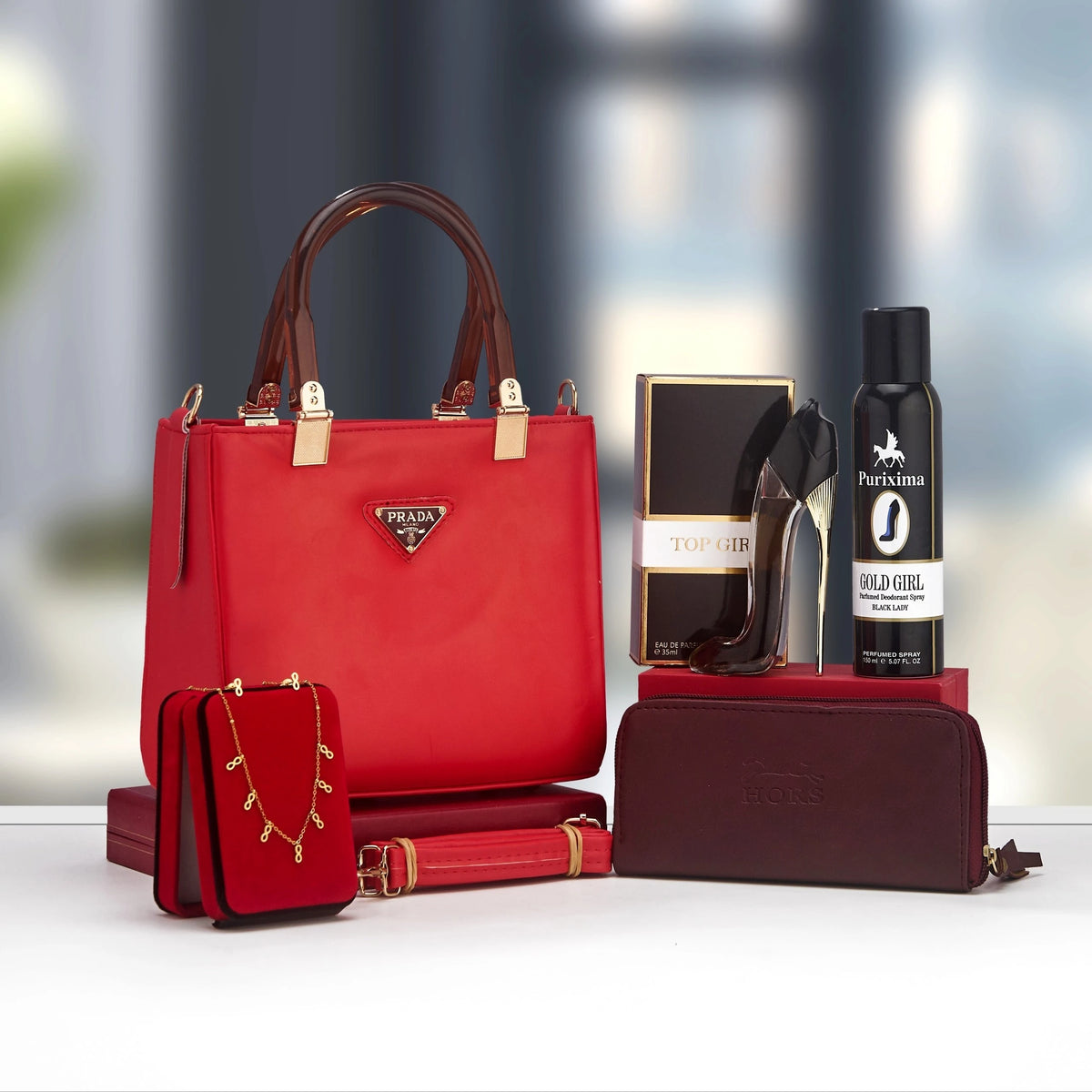 Coffret Cadeau Femme Prestige – Sac à Main Cabas, Pochette, Portefeuille & Brume